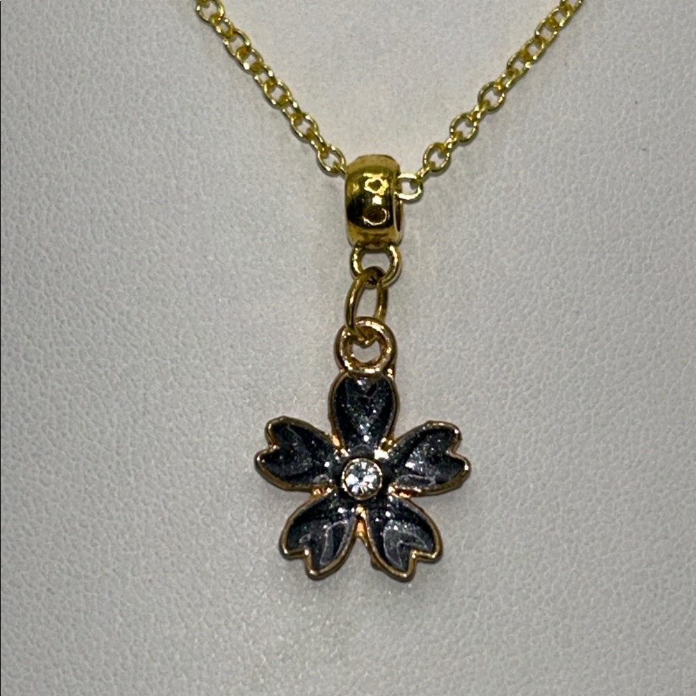 Artisan Handmade Gold Plated Sterling Silver Enamel CZ Flower Charm Necklace